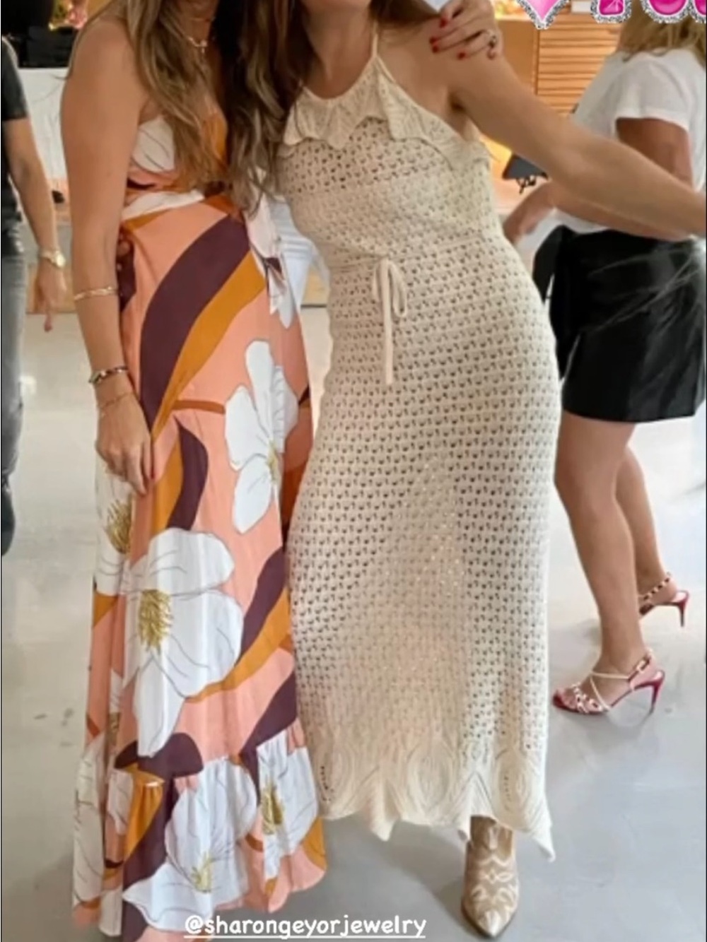 PINKO Cream Crochet Halter Maxi Dress
